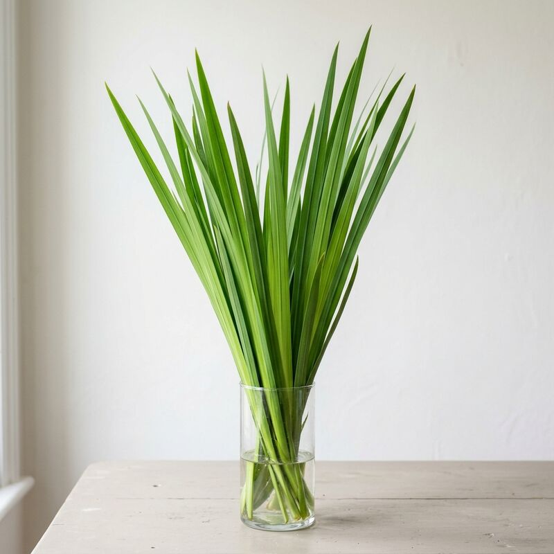 유리 꽃병에 꽂은 창포(Acorus calamus, A. gramineus)