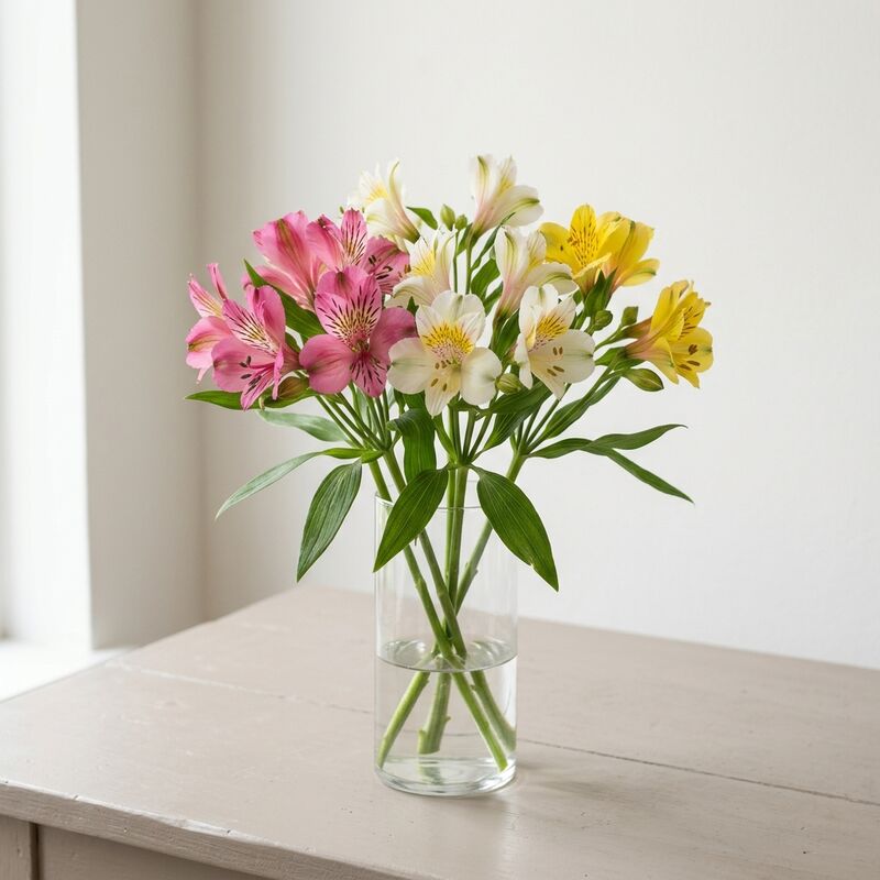 Steli recisi di Alstroemeria (Alstroemeria) in un vaso di vetro