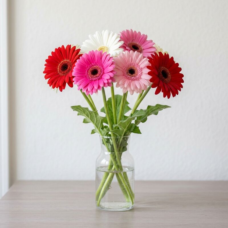 玻璃花瓶里的非洲菊（扶郎花）（Gerbera jamesonii）
