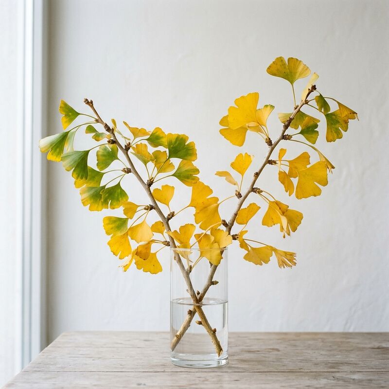 Ginkgo (Ginkgo biloba) en un jarrón de vidrio