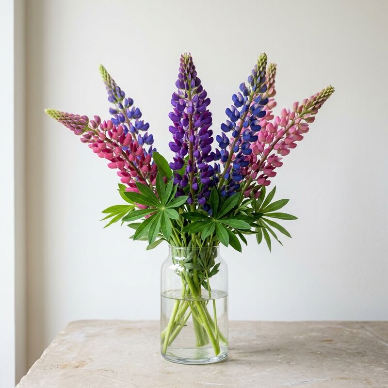Steli recisi di Lupino (Lupinus polyphyllus) in un vaso di vetro