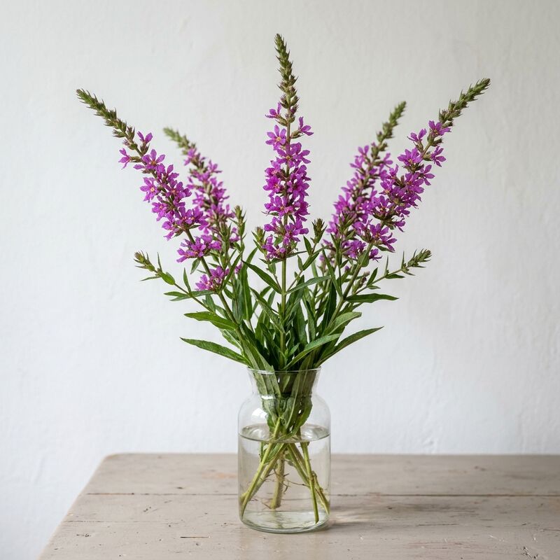 ガラスの花瓶に生けたミソハギ（Lythrum salicaria, L. anceps）