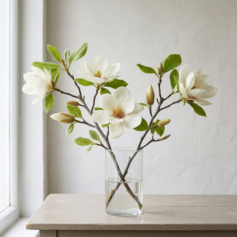 Schnittstiele von Magnolie (Magnolia denudata) in einer Glasvase
