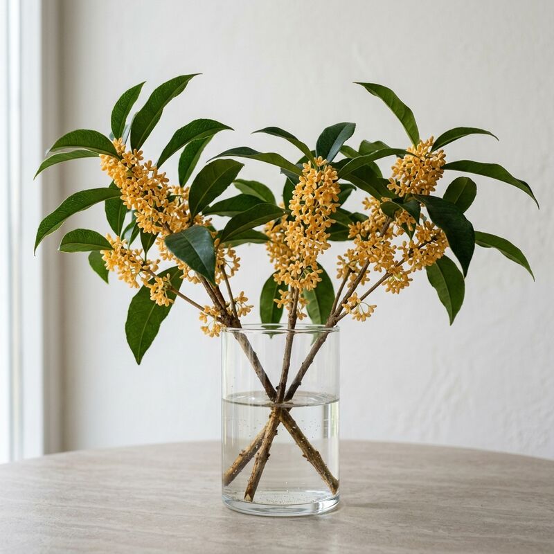 Steli recisi di Osmanto (Osmanthus fragrans) in un vaso di vetro