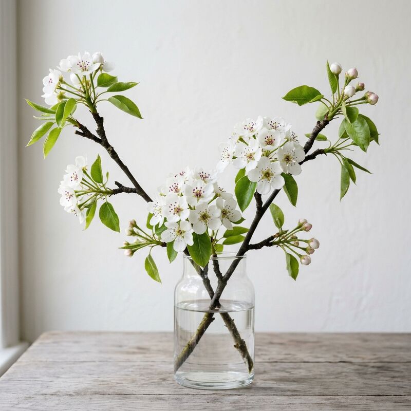 유리 꽃병에 꽂은 배꽃(Pyrus pyrifolia, P. bretschneideri)