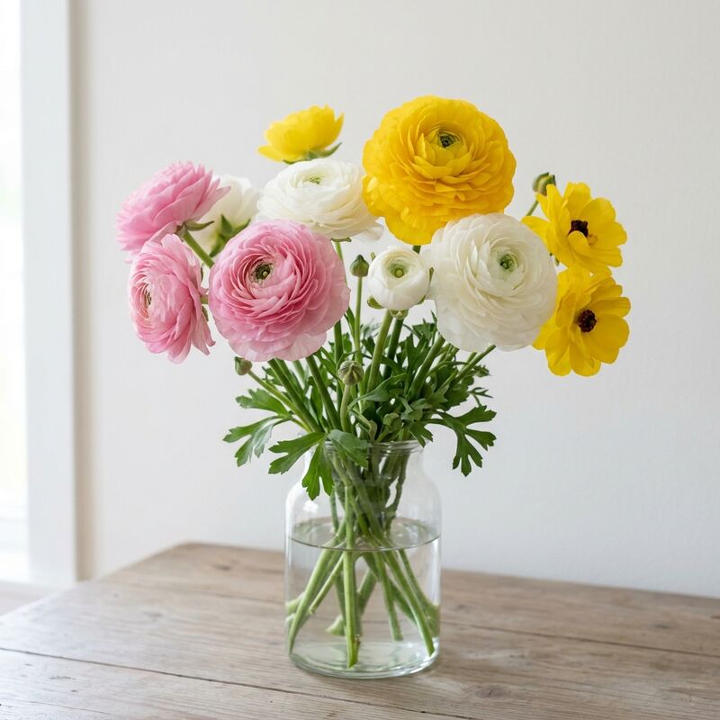 Renoncule (Ranunculus asiaticus) dans un vase en verre