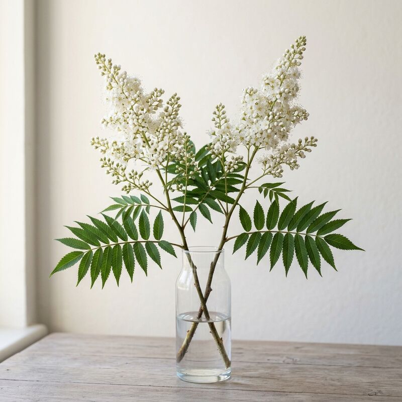 Steli recisi di Sorbaria (Sorbaria sorbifolia, S. kirilowii) in un vaso di vetro