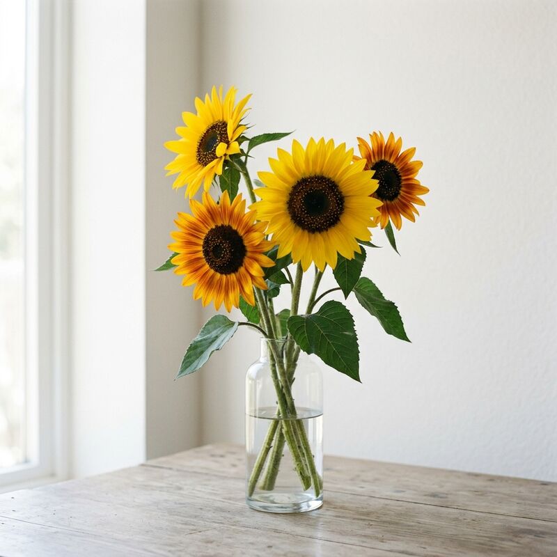 玻璃花瓶里的向日葵（Helianthus annuus）