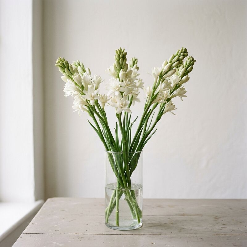 Schnittstiele von Tuberose (Agave amica) in einer Glasvase