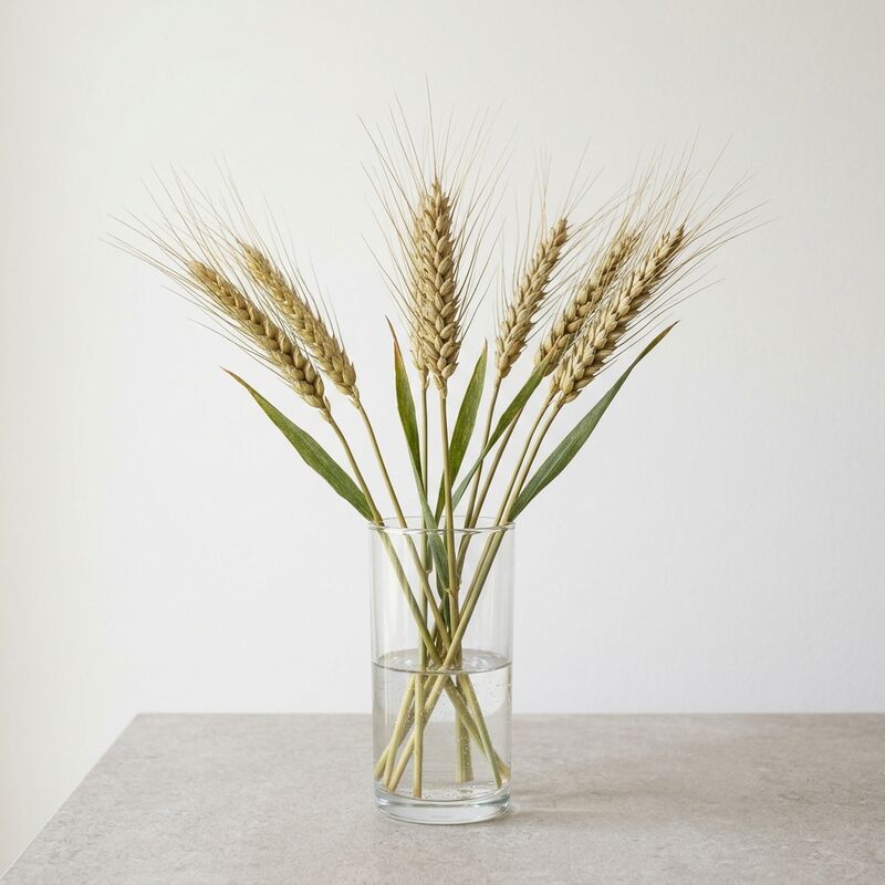 Schnittstiele von Weizenähre (Triticum aestivum) in einer Glasvase