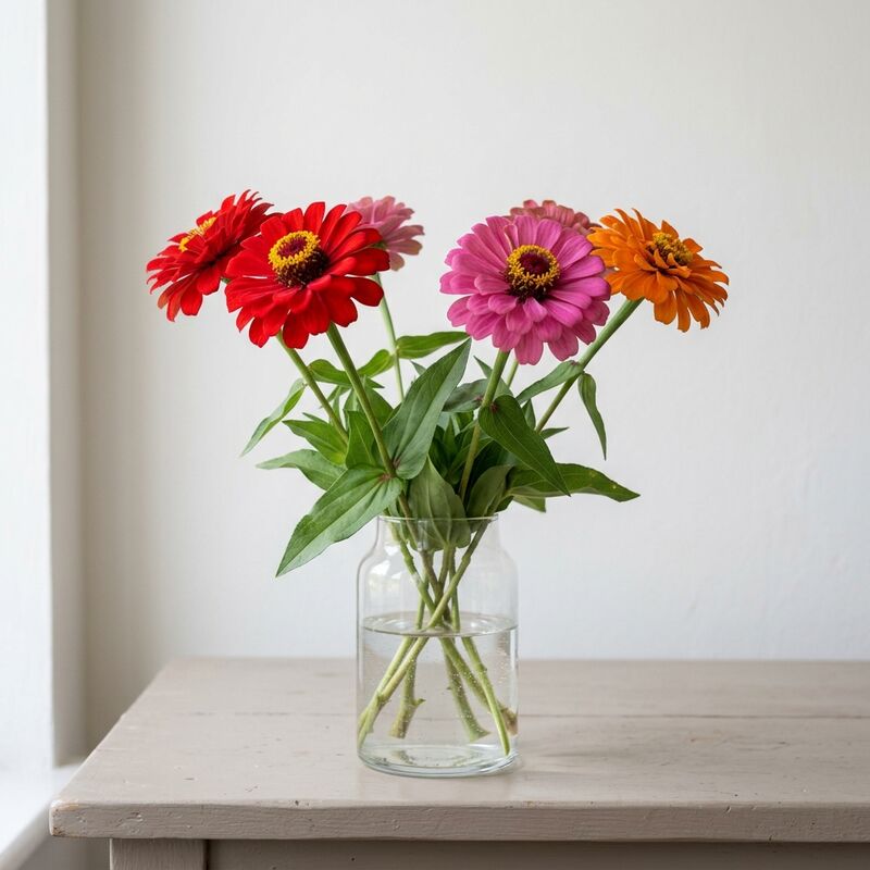 유리 꽃병에 꽂은 백일홍(Zinnia elegans)